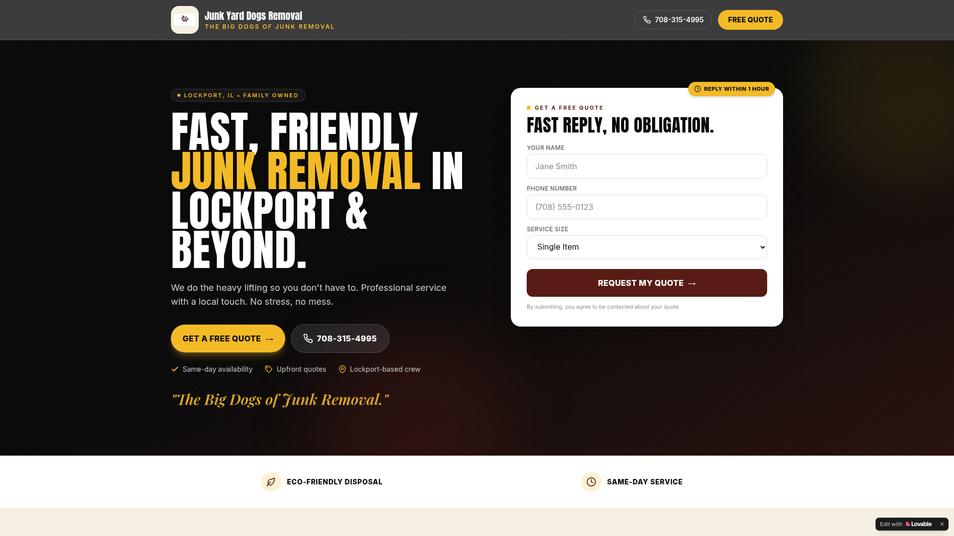 Junk Yard Dogs Removal — live example website
