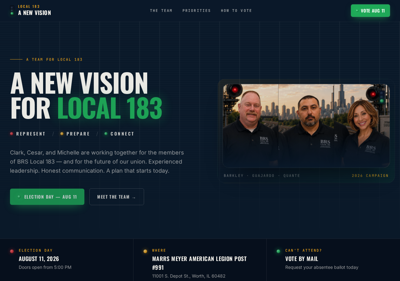 Homepage screenshot of the Vote 183 union campaign website built by New World Web
